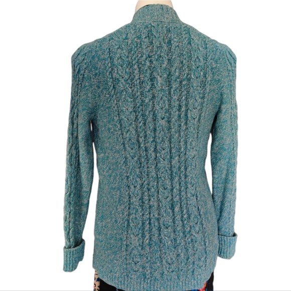 LL Bean XOXO Blue White Knit Open Front Cardigan EUC sz S - Picture 12 of 14